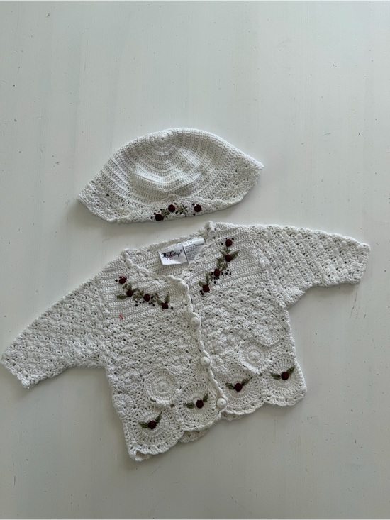Rose Cottage Other - Rose Cottage embroidered baby sweater and matching hat set in size 6–9 months.